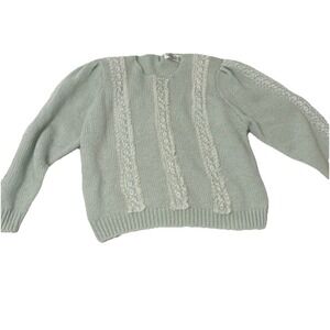 Vtg Mint Green With Lace 1970s Shenanigans Sweater Lg Hand Knitted EUC